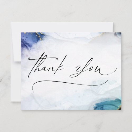 Thank You Script Watercolor Gold Elegant Note Card