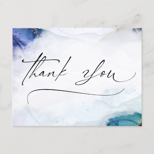 Thank You Script Watercolor Gold Elegant Postcard