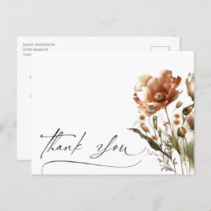 Thank You Script Watercolor Wildflower Postcard