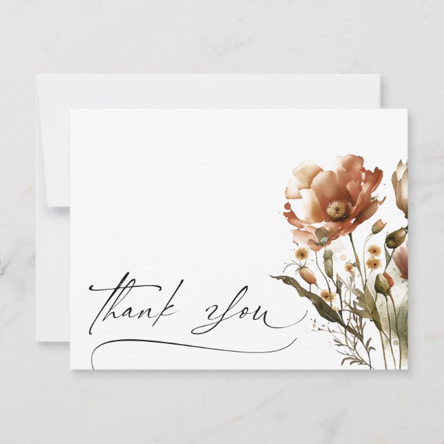 Thank You Script Watercolor Wildflowers Note Card (Front)