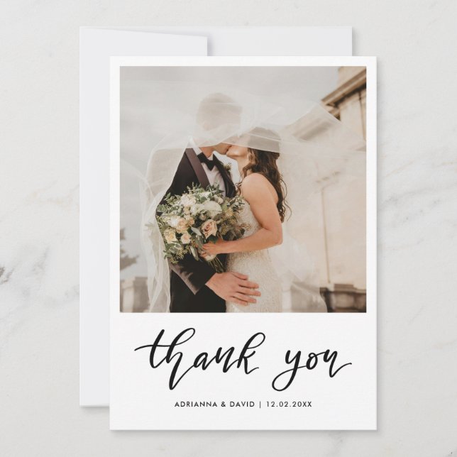 Thank You Script Wedding Couple Photo Elegant  Card (Front)