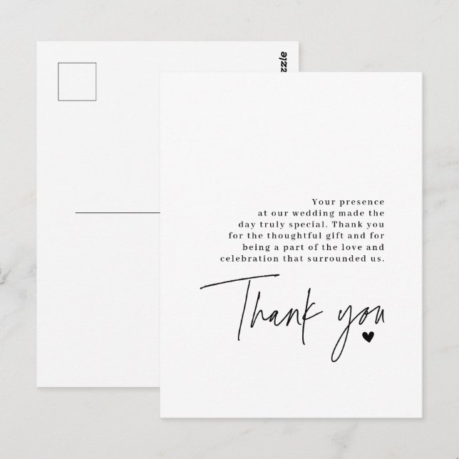 Thank You Script Wedding Heart Gratitude Message Postcard (Front/Back)