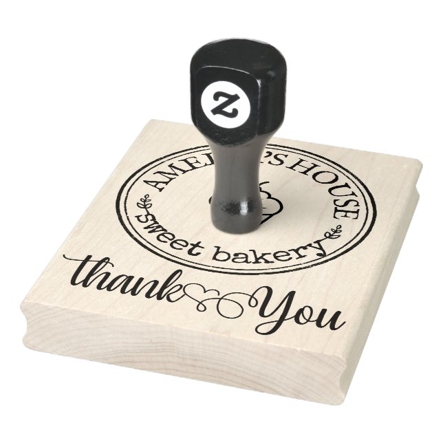 Thank you Script with Heart Homemade Bakery Logo Rubber Stamp (Stamp)