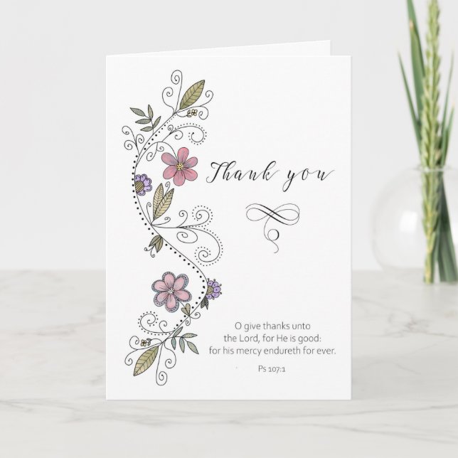Thank You Scripture Hand Drawn Flower Swirl  Card (Front)