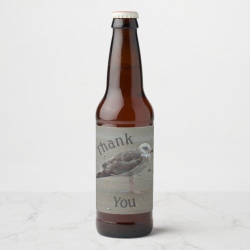 Thank You Seagull Artistic Ocean Bird Appreciation Beer Bottle Label