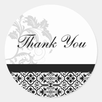 Thank You Seal - Black And White Damask Wedding by OLPamPam at Zazzle
