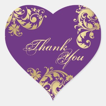 Thank You Seal - Purple & Gold Floral Wedding by OLPamPam at Zazzle