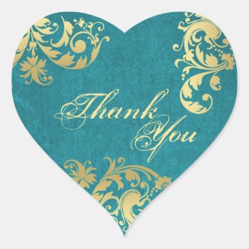 Thank You Seal - Teal & Gold Floral Wedding by OLPamPam at Zazzle