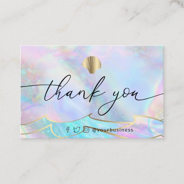 thank you seashell and ocean waves business card (Front)