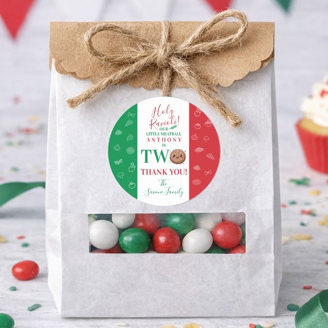 Thank You Second Birthday Party Italian Meatball Classic Round Sticker (Thank You Second Birthday Party Italian Meatball Classic Round Sticker)