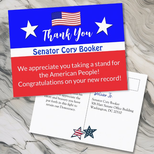 Thank You Senator Cory Booker Personalized Postcard (Creator Uploaded)