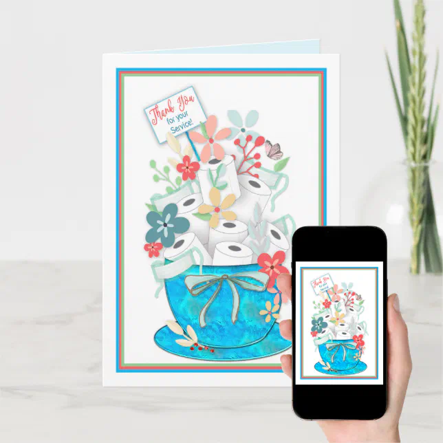 Thank You , Service Covid19,Toliet Paper & Flower Card Zazzle