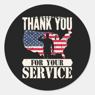 Thank You Service Veteran America Patriot Military Classic Round Sticker