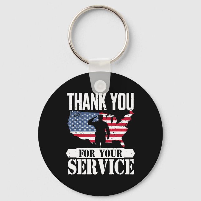 Thank You Service Veteran Salute Patriot Military  Keychain (Front)