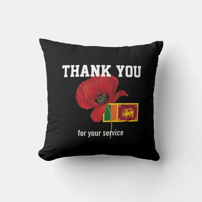 THANK YOU Servicemen Veterans Poppy SRI LANKA Throw Pillow (Front)