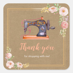 Thank you Sewing machine floral kraft sticker