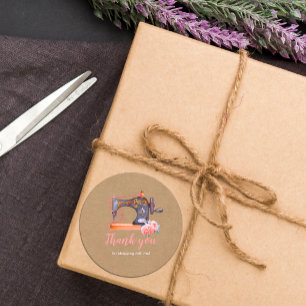 Thank you Sewing machine floral kraft sticker