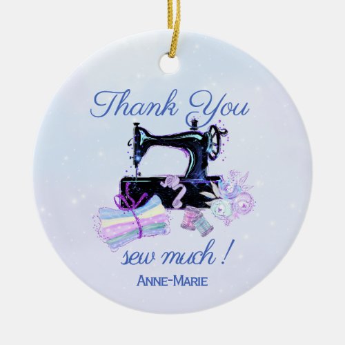 Thank you Sewing Machine Vintage Blue Ceramic Ornament