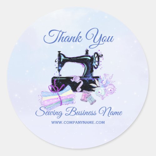 Thank You Sewing Machine Vintage Business Blue Classic Round Sticker