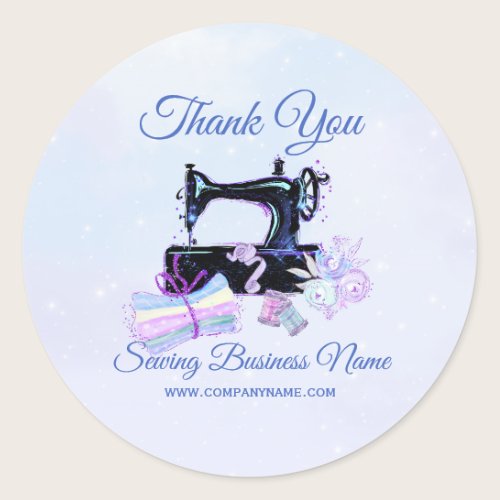 Thank You Sewing Machine Vintage Business Blue Classic Round Sticker