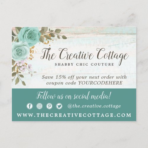 Thank You Shabby Chic Floral Rustic Wood Postcard