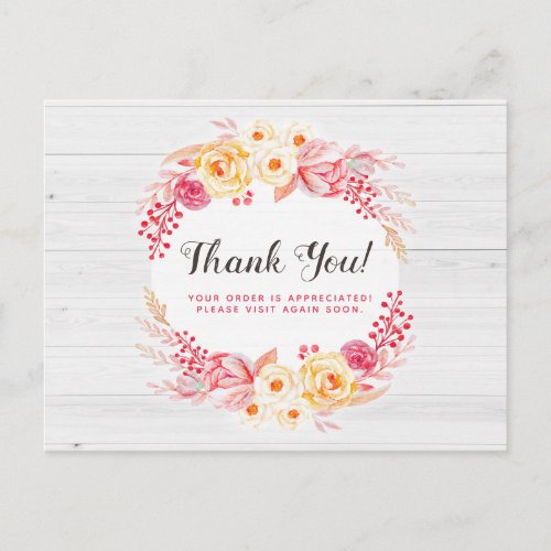 Thank You Shabby Chic Roses  Rustic Wood Floral Postcard