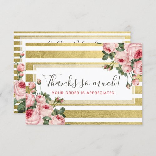 Thank You Shabby Chic Vintage Roses  Gold Card