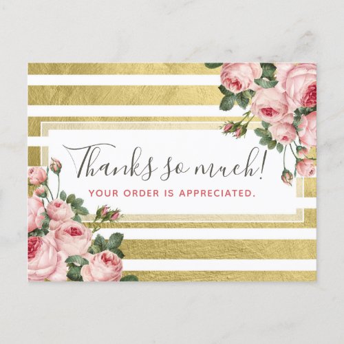 Thank You Shabby Chic Vintage Roses  Gold Card