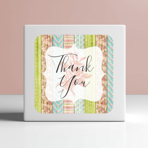 Thank You Shabby Cottage Chic Roses Rustic Wood Square Sticker