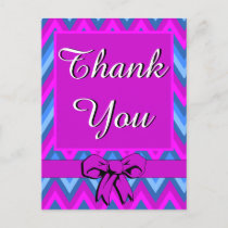 Thank You Shades of Blue & Purple Chevron with Bow Postcard