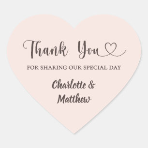 Thank you sharing our day blush pink taupe wedding heart sticker