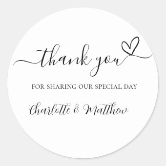 Thank you sharing our day bride groom wedding classic round sticker ...