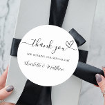 Thank you sharing our day bride groom wedding classic round sticker<br><div class="desc">A white background.  With the text: Thank you for sharing our special day,  with a small heart.   Personalize and add your names.</div>