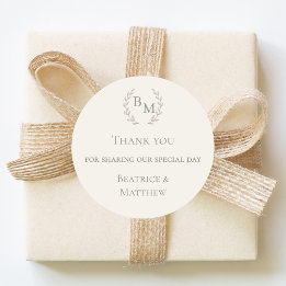 Thank you sharing our day ivory monogram wedding classic round sticker