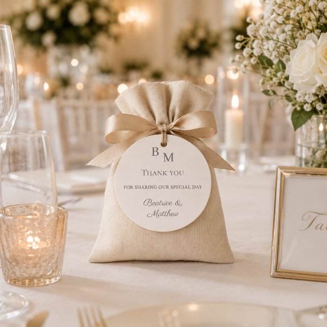 Thank you sharing our day ivory monogram wedding classic round sticker (Creator Uploaded)