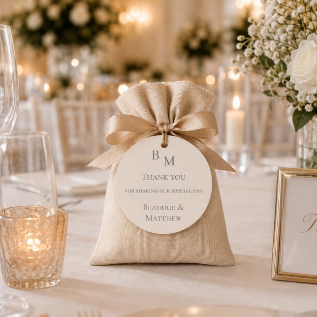 Thank you sharing our day ivory monogram wedding classic round sticker (Creator Uploaded)