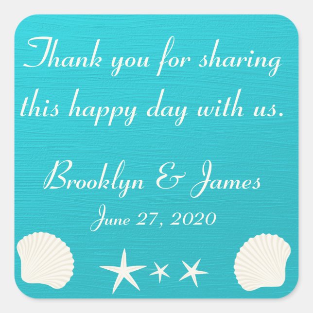 Thank You Shells On Beach Wedding Stickers (Front)