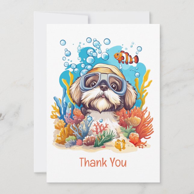 Thank You Shih Tzu Dog Snorkeling Coral Reef Card (Front)