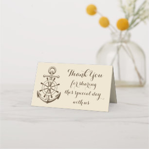 Thank You Ship Anchor Brown Nautical Ship Wheel Place Card