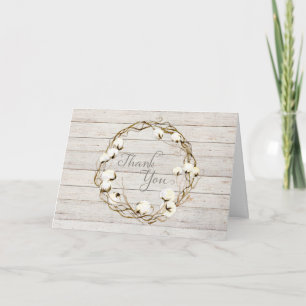 Thank You Shiplap Cotton Boll Wreath Watercolor Card
