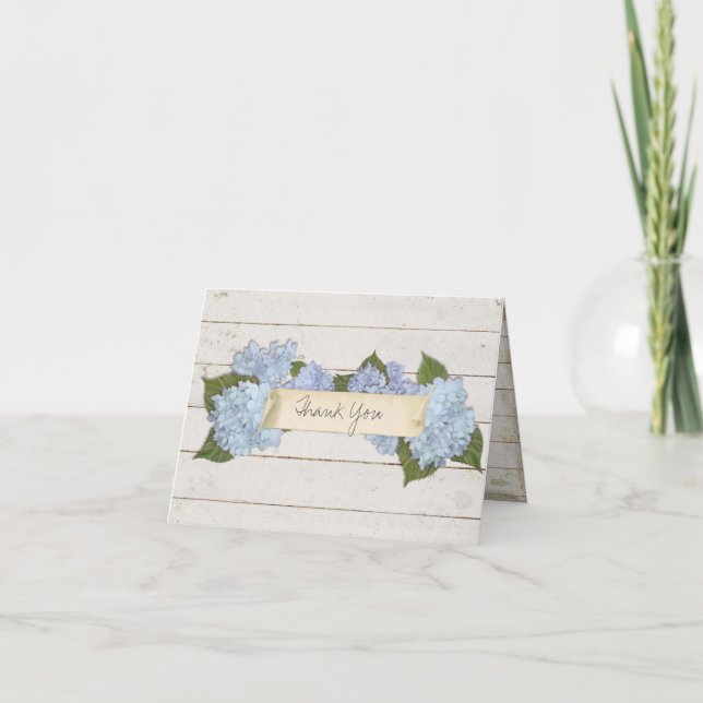 Thank You Shiplap Wooden Wood Board Blue Hydrangea Card (Front)