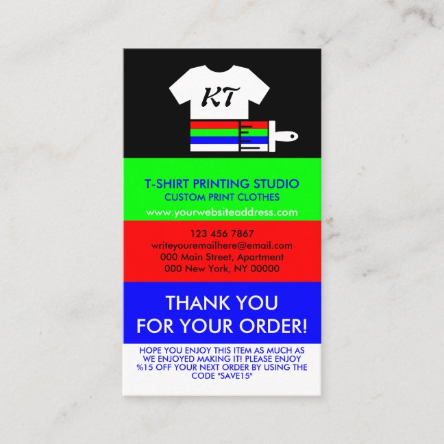 Thank you Shirt Clothing Washing Instruction Business Card