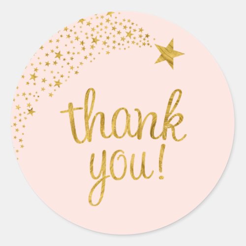 Thank You Shooting Star Pink Gold Baby Shower Classic Round Sticker