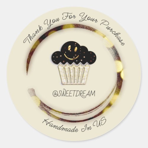 Thank You Shop Chocolate Muffin Candy Gold Smile Classic Round Sticker