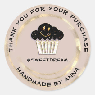 Thank You Shop Chocolate Muffin Kraft Smile Rose Classic Round Sticker