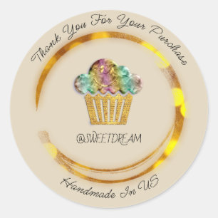 Thank You Shop Chocolate Muffin Logo Golden Smile Classic Round Sticker