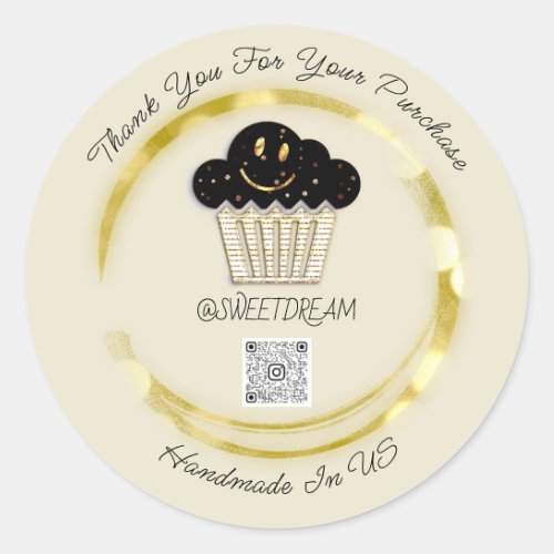 Thank You Shop Chocolate Muffin QR CODEGold Smile  Classic Round Sticker