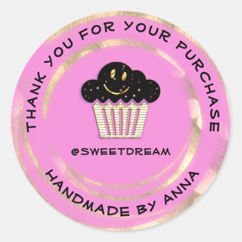 Thank You Shop Chocolate Muffin Smile Gold Pink Classic Round Sticker