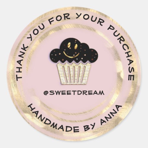 Thank You Shop Chocolate Muffin Smile Gold Powder Classic Round Sticker