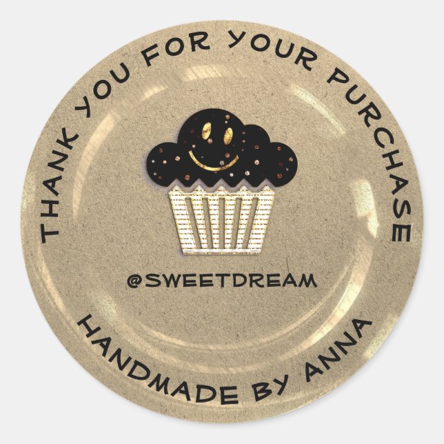 Thank You Shop Mermaid Muffin Ivory Kraft Smile  Classic Round Sticker (Front)